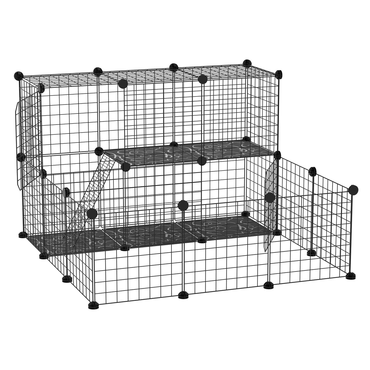 Grand enclos modulable carré vu de l'autre côté, panneau-porte ouvert
