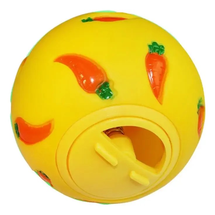 Balle à friandises jaune de 7,5 cm, ouverture réglable visible