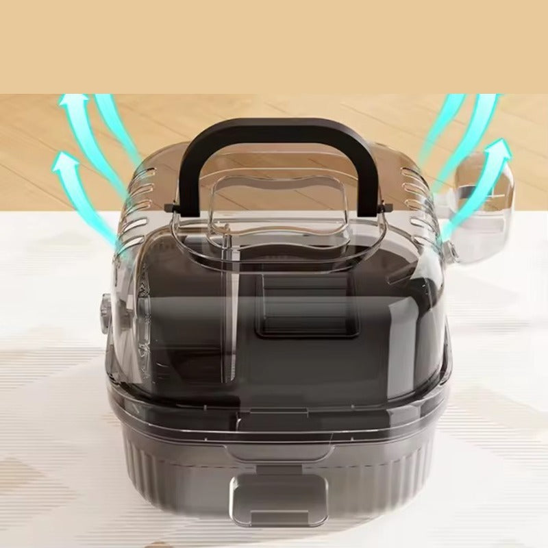 Cage de voyage cubique noire à couvercle transparent, poignée relevée