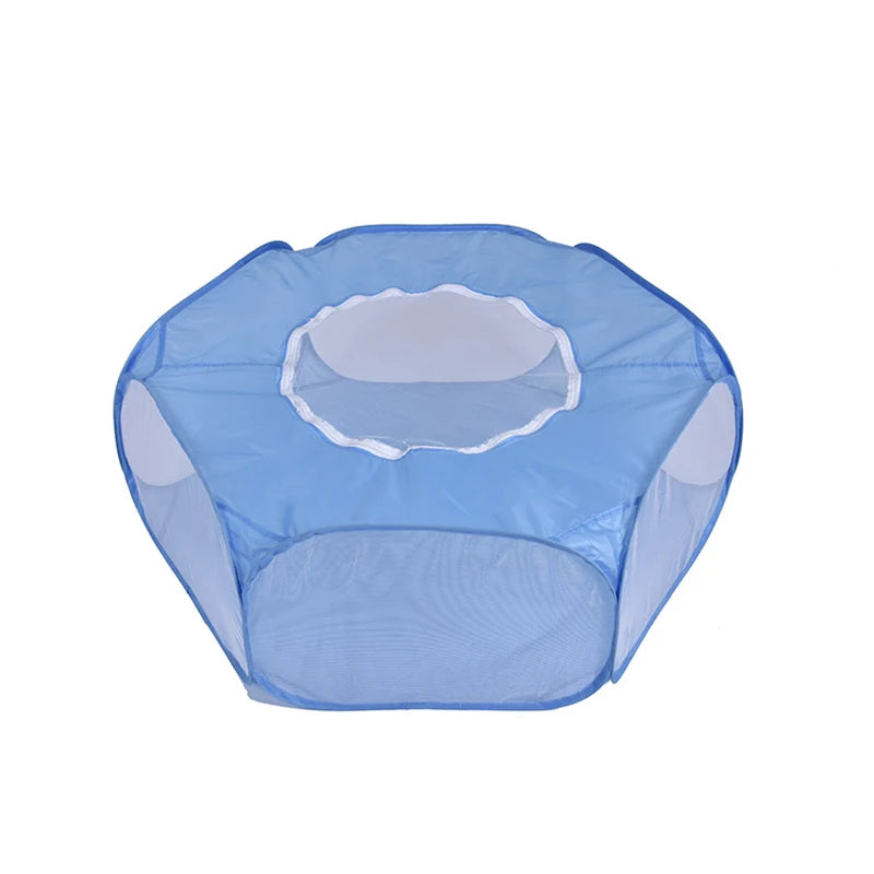 Parc pop-up hexagonal bleu clair vu de trois quarts