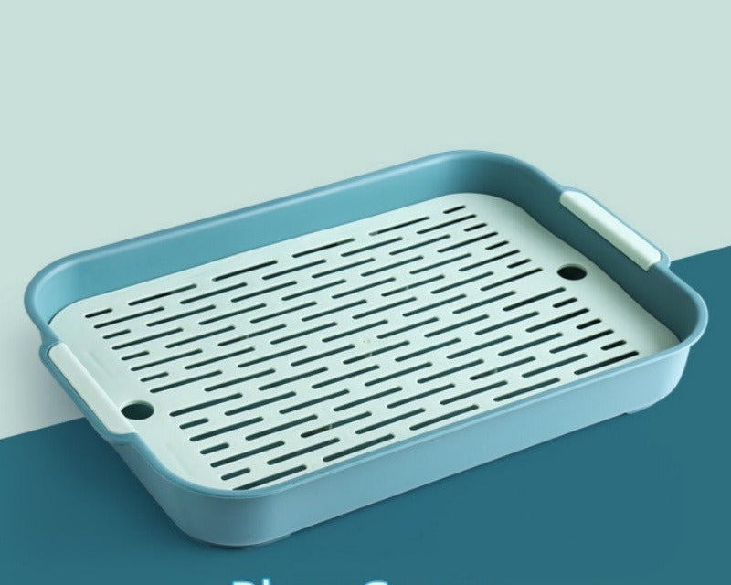 Plateau de litière bleu avec grille verte amovible
