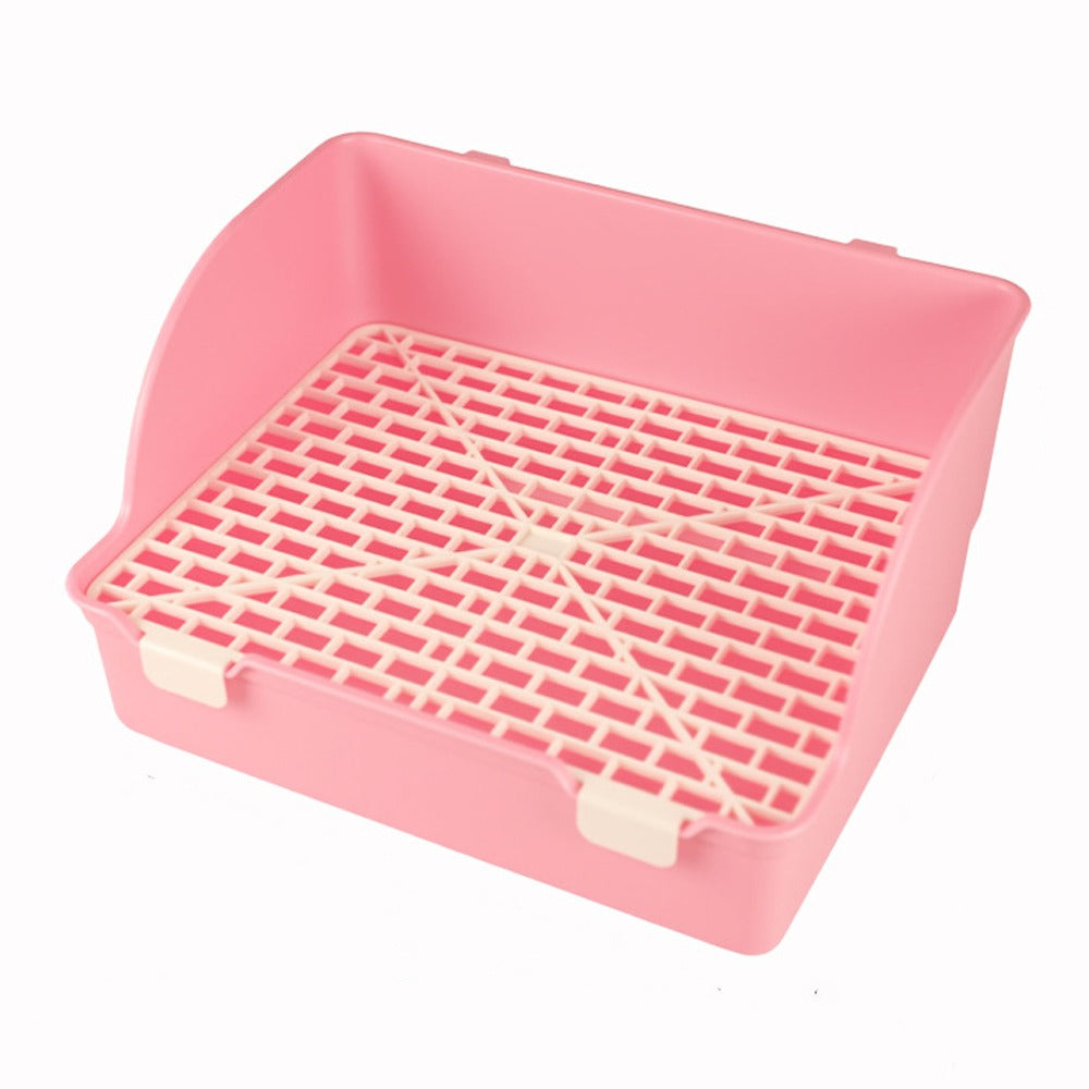 Bac à litière rectangulaire rose avec grille amovible et deux clips de fixation