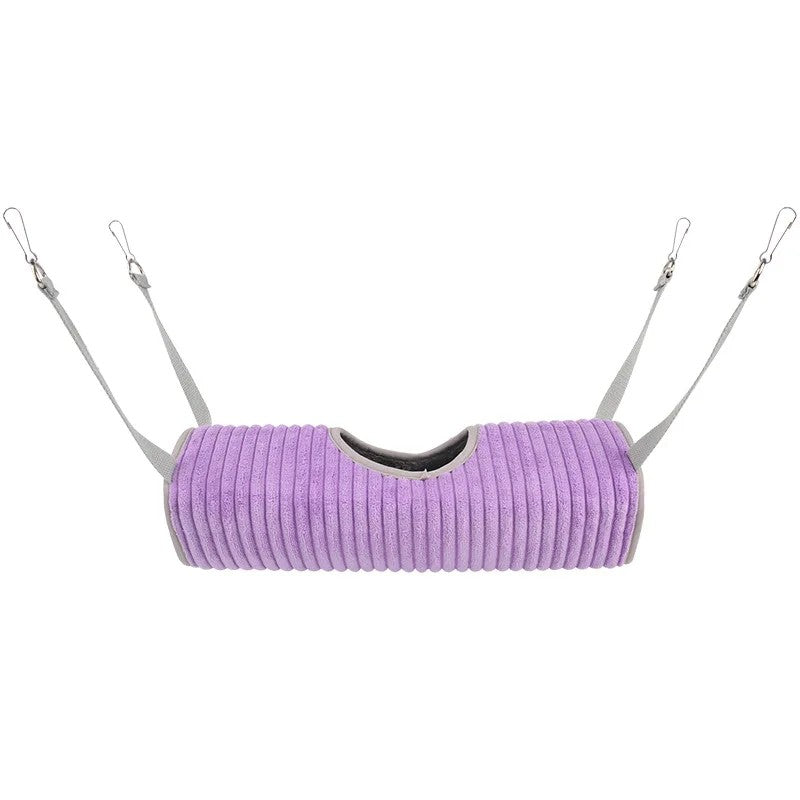 Tunnel-hamac fermé violet pour rat, suspendu par ses quatre mousquetons