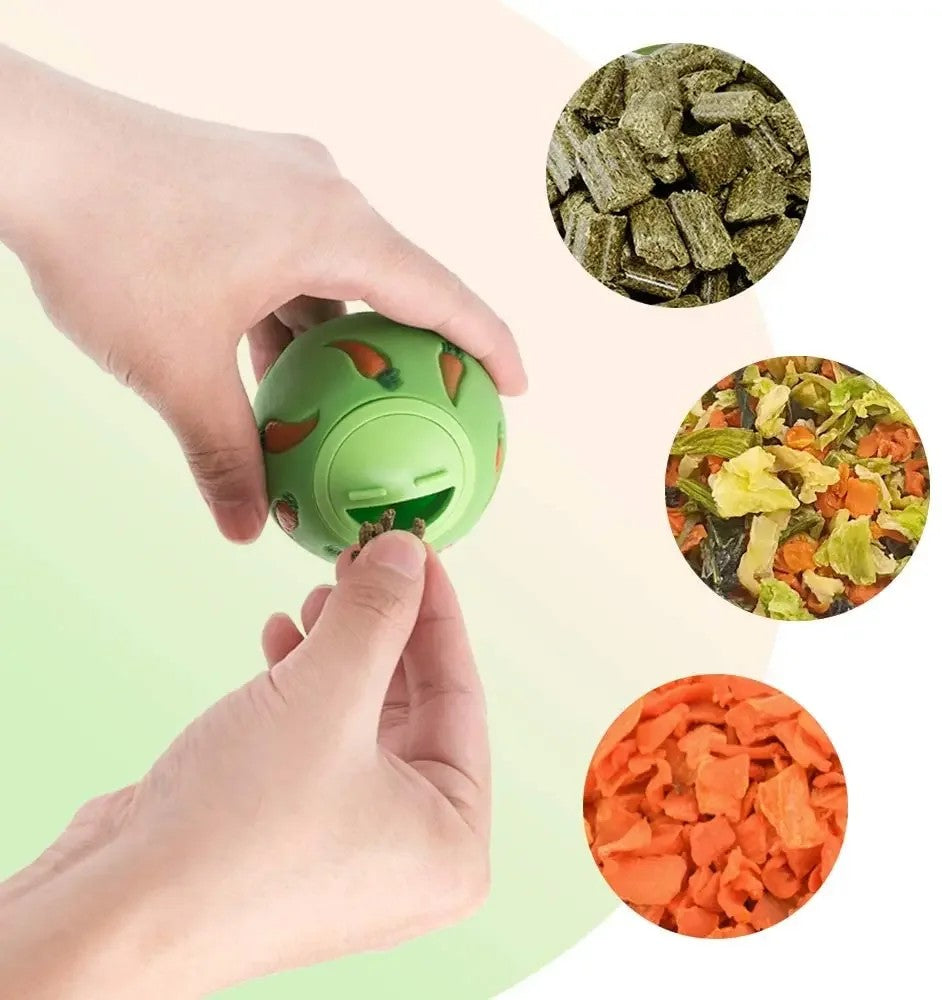 Remplissage de la balle à friandises par l'ouverture, granulés et légumes secs