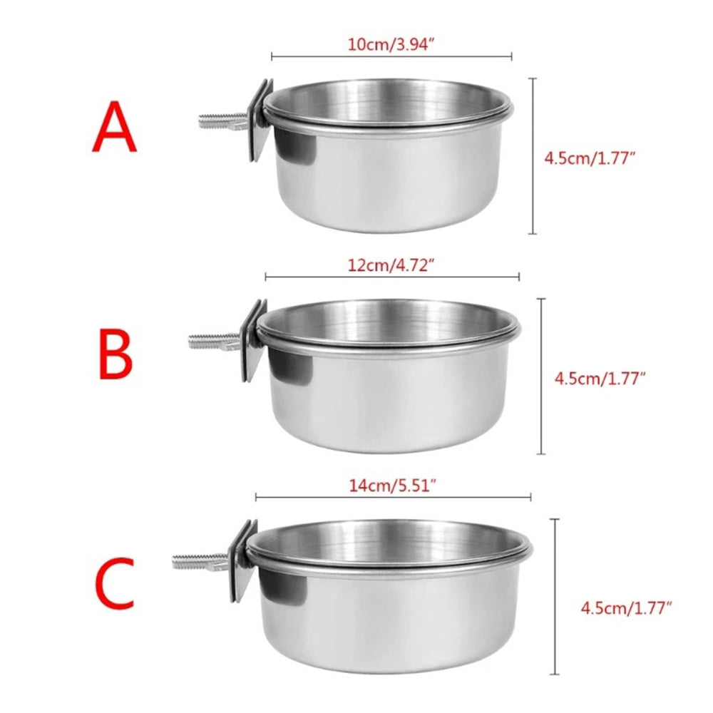 Schéma coté des trois diamètres de gamelle inox : 10, 12 et 14 cm, 4,5 cm de bord sur les trois