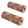 Deux tunnels en bois brut avec leur écorce, vus de trois quarts
