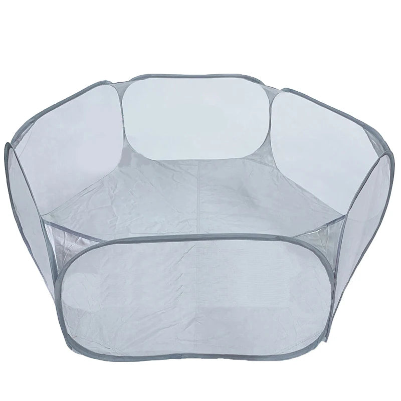 Parc pop-up hexagonal gris vu de trois quarts