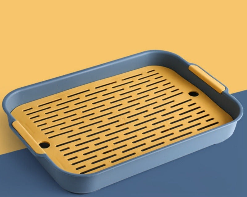 Plateau de litière bleu avec grille jaune amovible