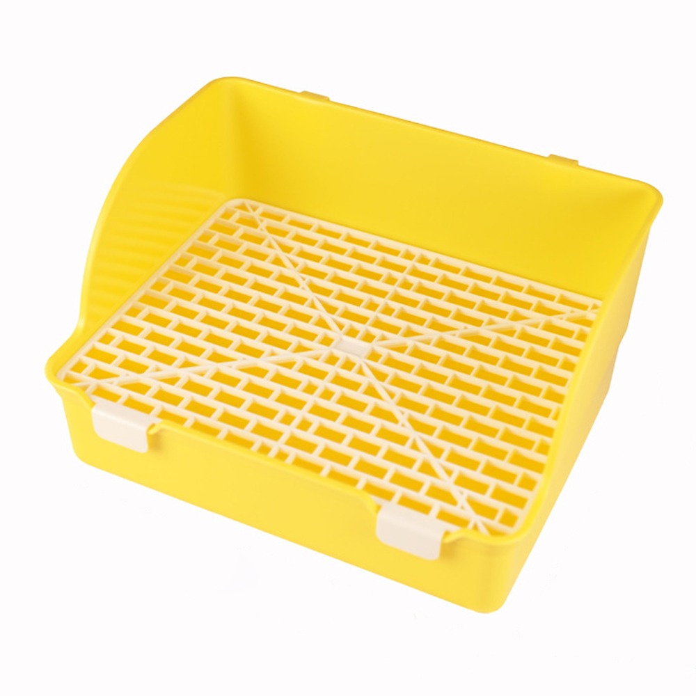 Bac à litière rectangulaire jaune avec grille amovible et deux clips de fixation